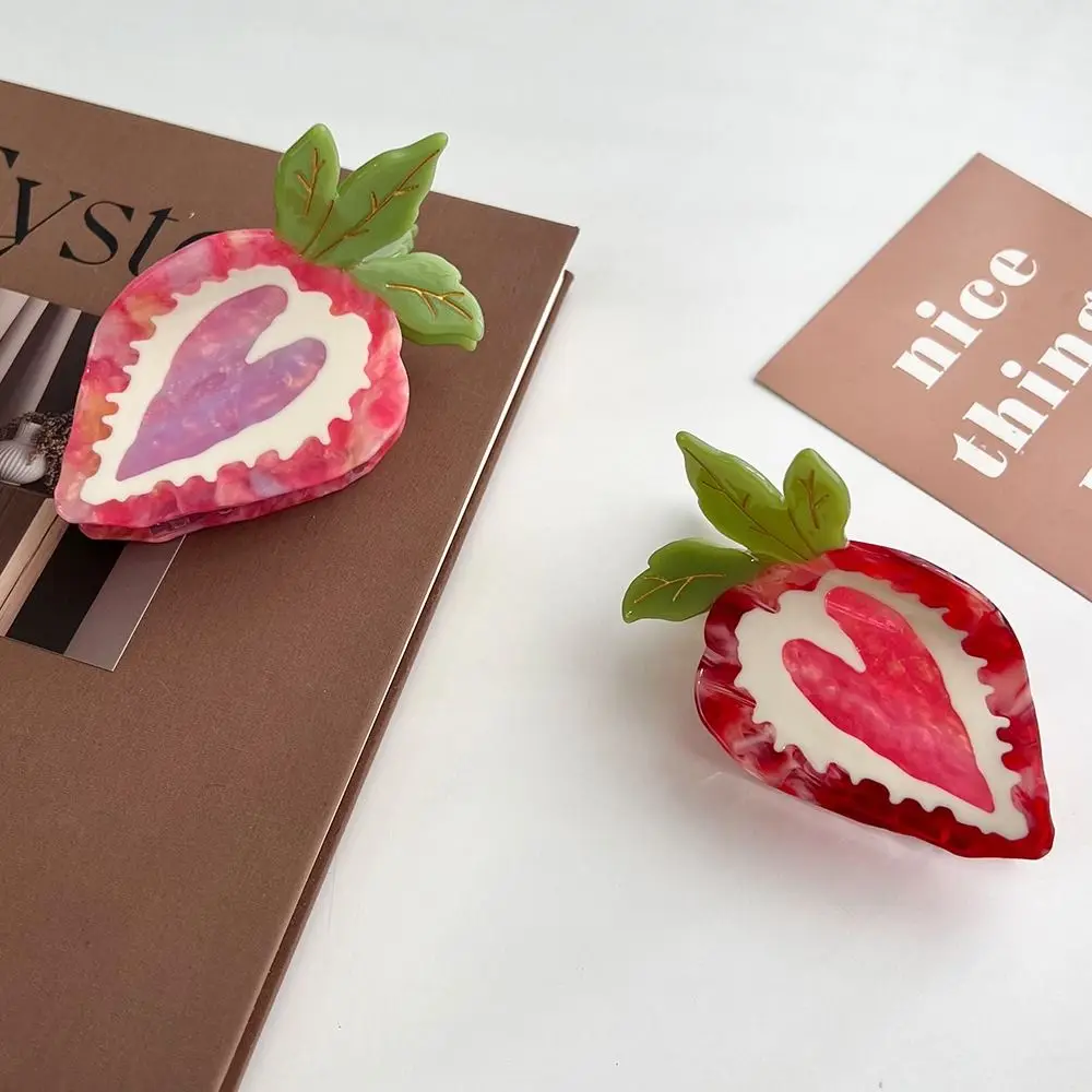 

Sweet French Style Heart Strawberry Hair Claw Love Barrette Fruit Hairpin Geometry Korean Style Shark Clip Female
