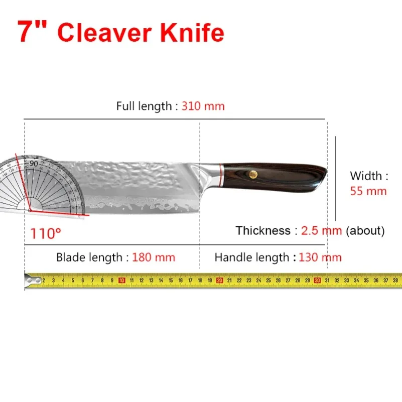 Professional Kitchen Knive Damascus Steel Sharp Meat Cleaver Vegetable Fruit Slicer Knife Wood Handle Chef Knife for Cooking
