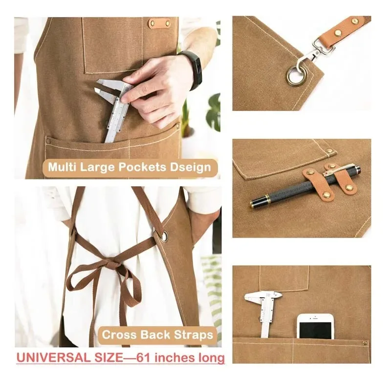 

Household Canvas Apron Oil-proof Can Wipe Hands Kitchen CookingMen Women Adult With Tool Pockets Fashion Coffee Over apron