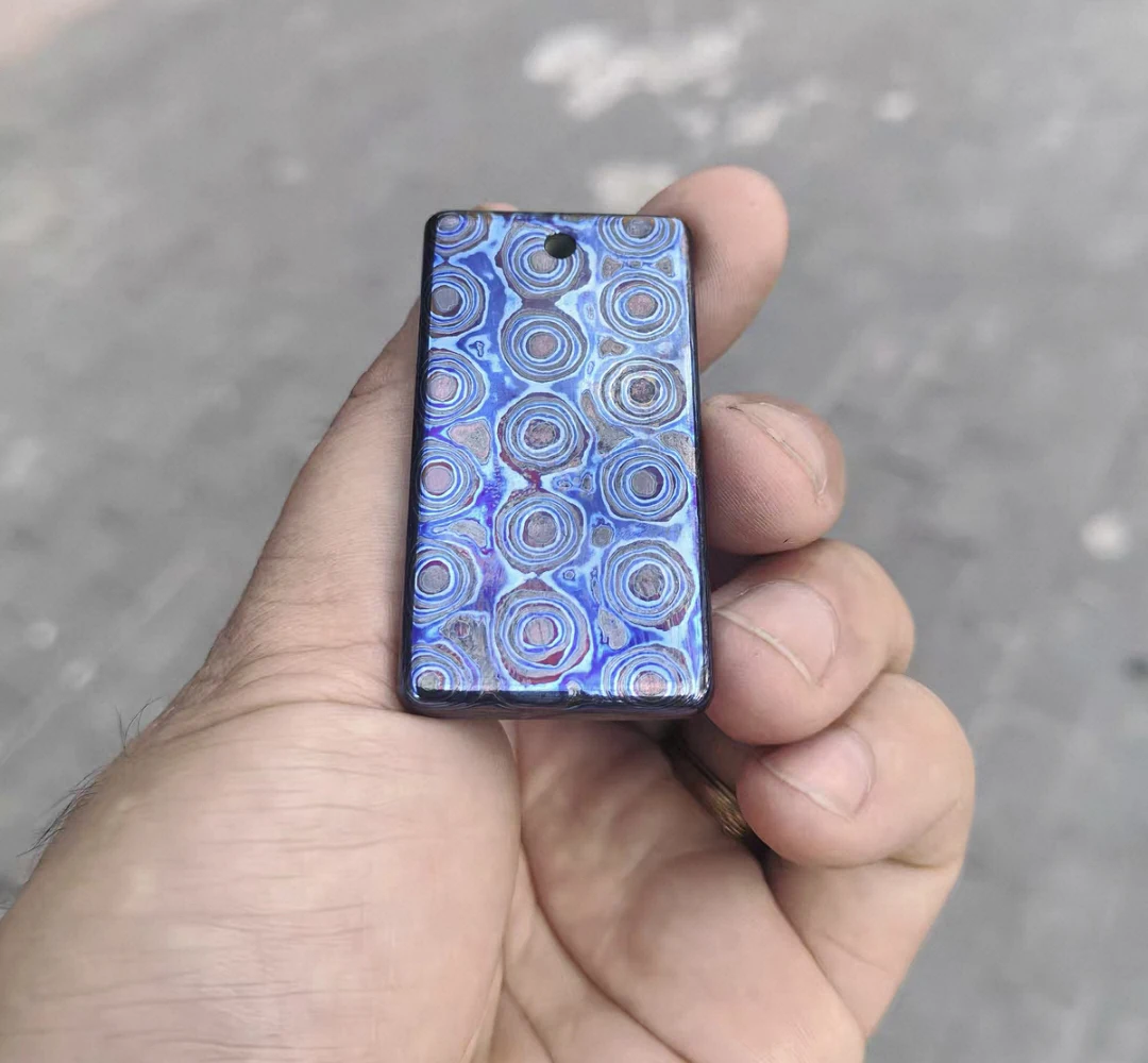 1 Piece Hand Made Damascus Titanium Dog Tag