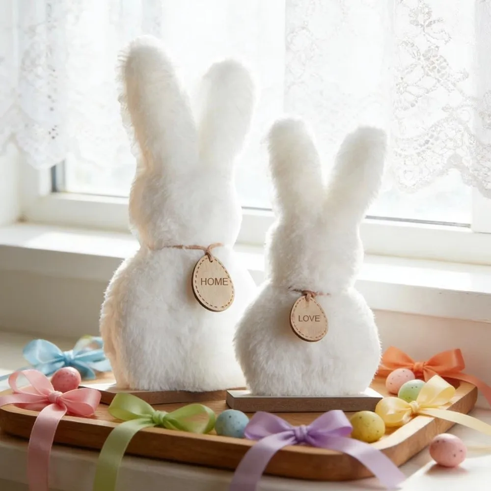 

2PCS Cartoon Easter Bunny Ornaments Cute Standing Easter Desktop Ornament Handmade Soft Balcony Decorative Figurine