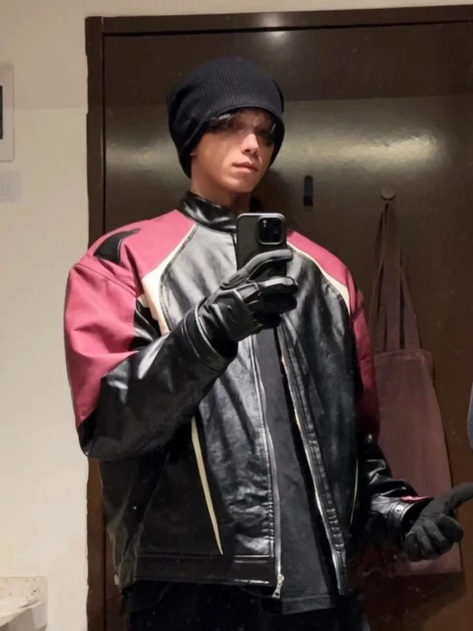 

American High Street Color Blo Baseball CleanFit Leather Jaet Men's Design Motorcycle Clothes Leather Coat Autumn W...