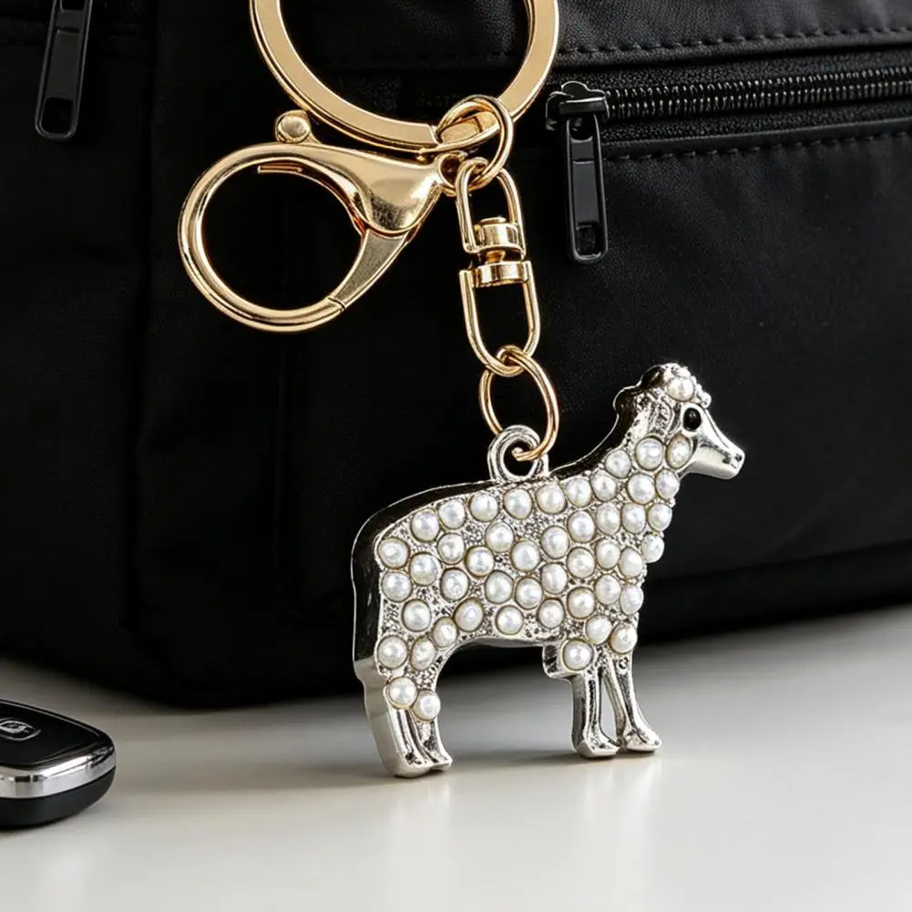 Handbags Pendant Faux Pearl Sheep Keychain Zinc Alloy Lamb Car Key Ring Handbags Backpacks Charm Decorative Accessory for Women