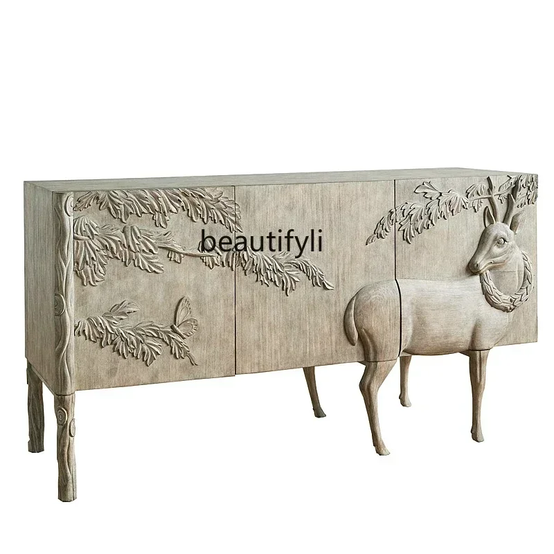 

Side cabinet medieval French light luxury door cabinet American country decoration TV cabinetA4567Esmt163