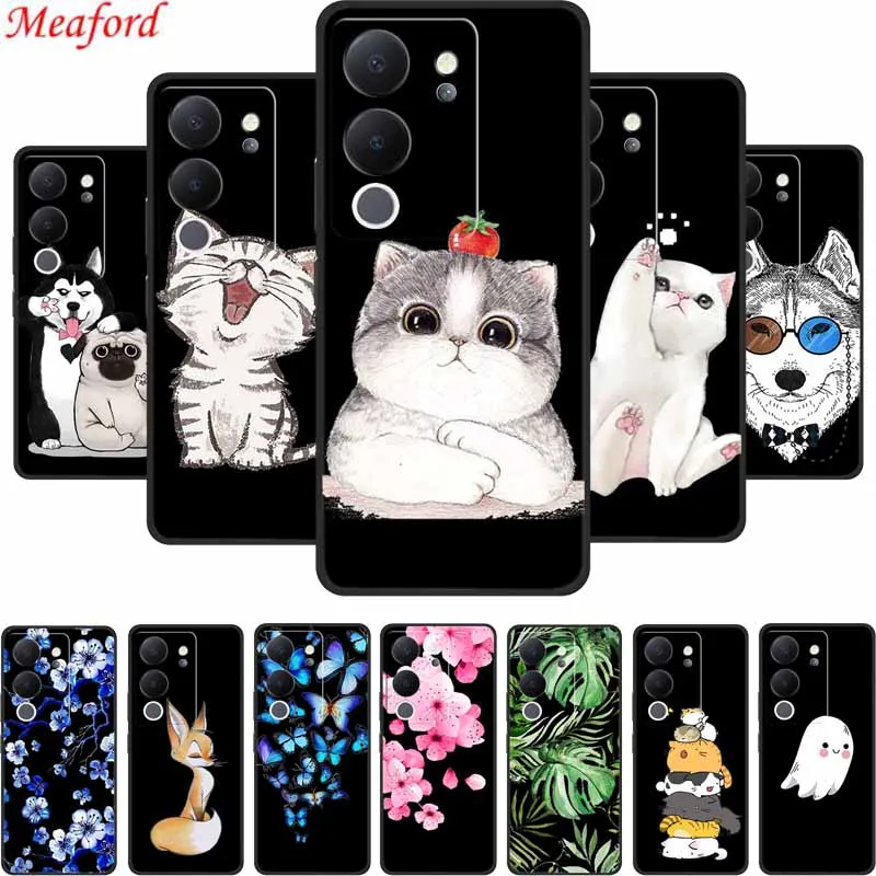 Funda For Vivo V30 Lite Case Cute Cartoon Cat Black Silicone Shockproof Soft Phone Cases For Vivo V30 Lite Back Cover Case Bag