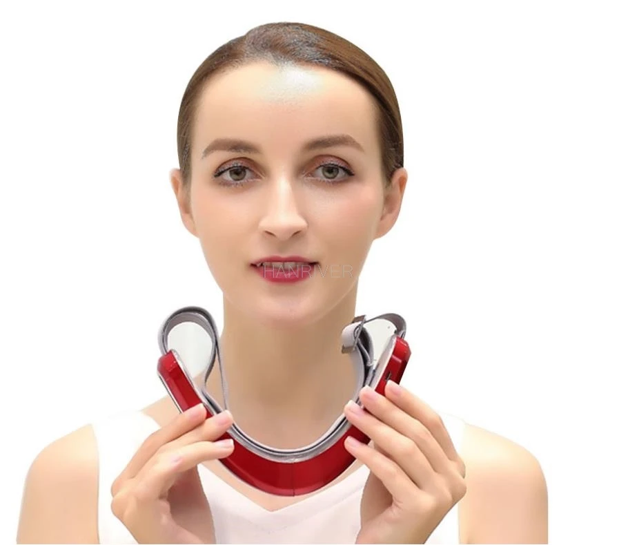 チンアップリフトベルトマシン赤青フェイシャルリフティングデバイス顔痩身振動マッサージャー V フェイスケア