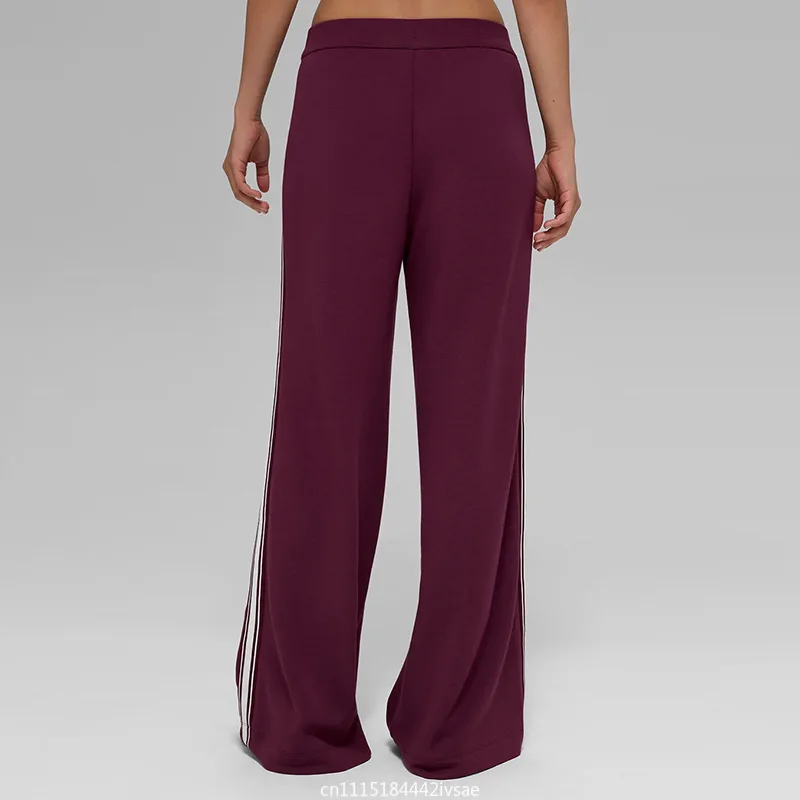 2026 Autumn Winter Women Wide‑Leg Pants Modal Air‑Layer Side White Stripe High Waist Anti‑Pilling Draping Loose Sport Trousers