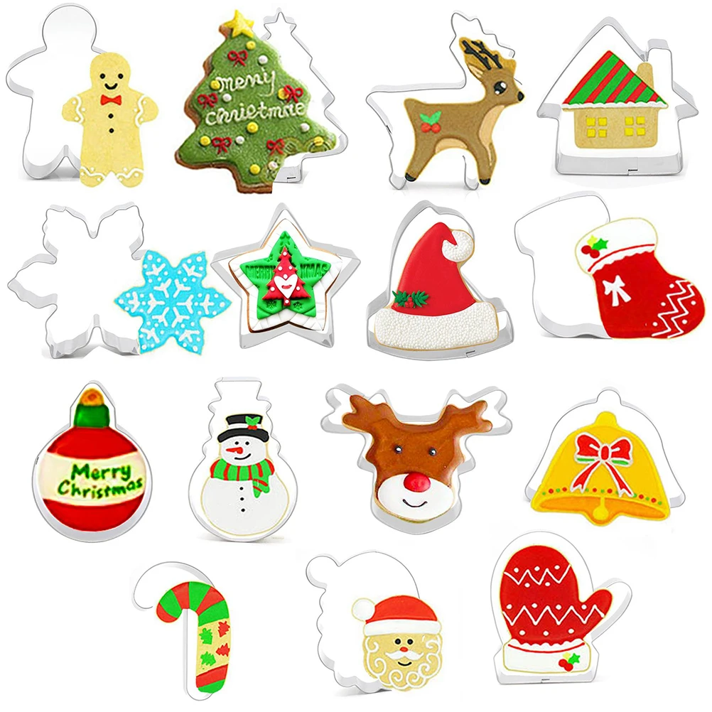 

15pcs Cookie Baking Tool Christmas Elements Mould Fruit Stainless Steel Safe Food Use Sturdy Design Cake Biscuit