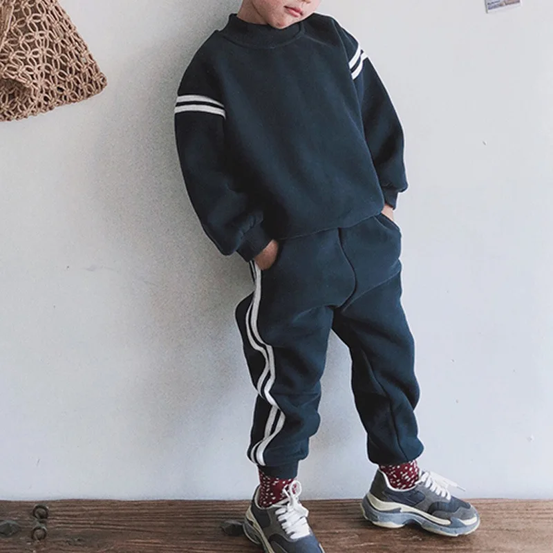 Winter New Baby Fleece Sweatshirt Sportswear Set Children Long Sleeve Clothes Set Boys Casual Pants Suit Warm Toddler Outfits