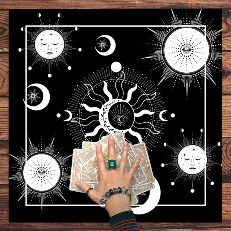 50/75/110/137cm Sun Moon Evil Eye Tarot Mat Divination Cloth Witchcraft Wiccan Astrology Altar Mat Mystic Decor Polyester Mat
