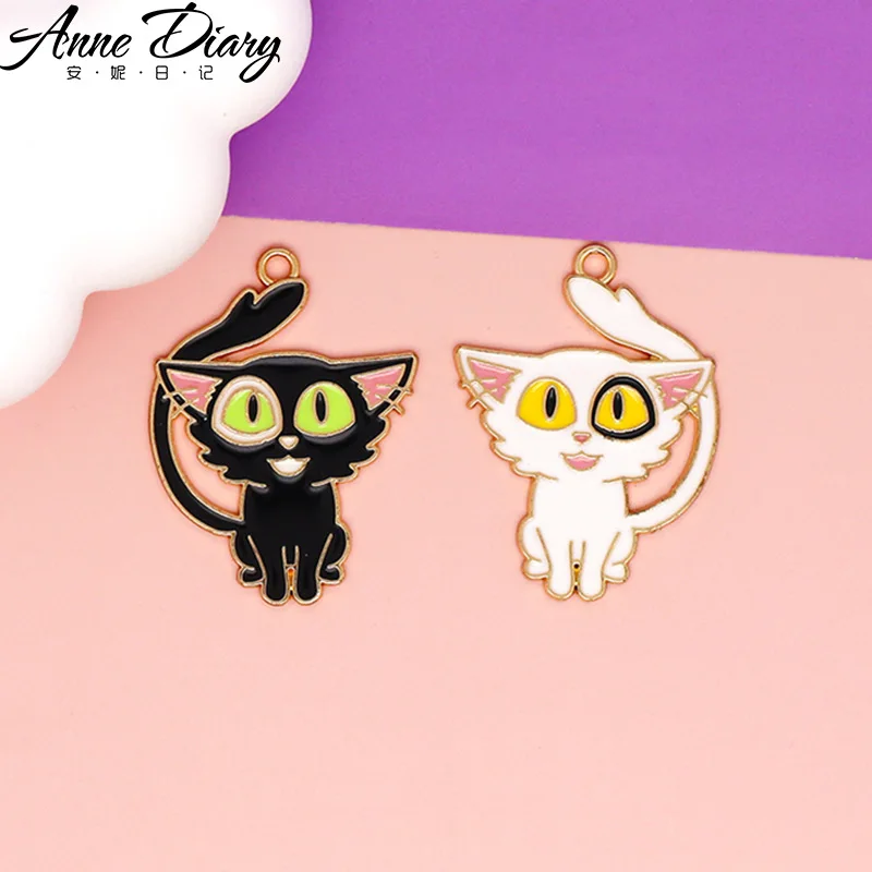 20 pcs/lot Fashion Cute Black White Cat Pendant Making Accessories Charms for Women, Earrings/Necklace Handmade DIY Jewelry