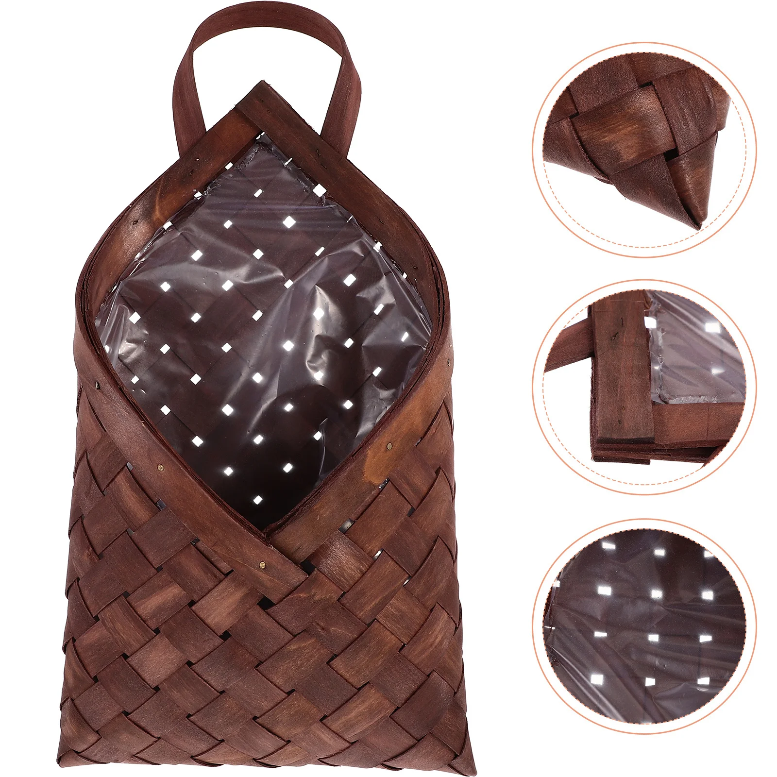 

Wood Woven Hanging Basket Rustic Style Versatile Storage Container Kitchen Wall Hanging Flower Pot Woven Basket for Storage