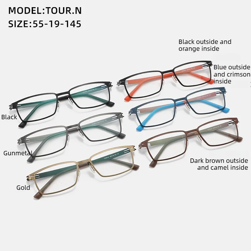 New Luxury Brand Screwless Eyeglasses Frame Retro Large Men's Stainless Steel Elastic Comfortable Business German Style Eyewear