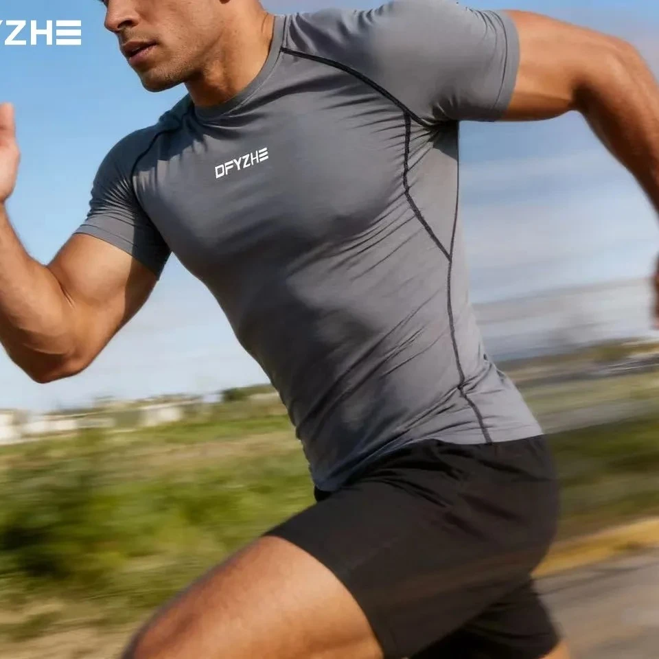 

DFYZHE men's sports short sleeved fitness compression sportswear running sportswear boxing training sportswear set New