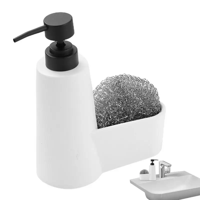 

Kitchen Soap Dispenser With Sponge Holder 2-in-1 Liquid Hand Soap Pump Bottle With Steel Ball Kitchen Countertop Bathroom Sink