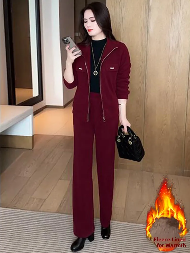 Damski zestaw sportowy Thiened Fce, modny, zimowy, nowy model, dwuczęściowy komplet, długi rękaw, zapinany na zamek, włókno poliestrowe.