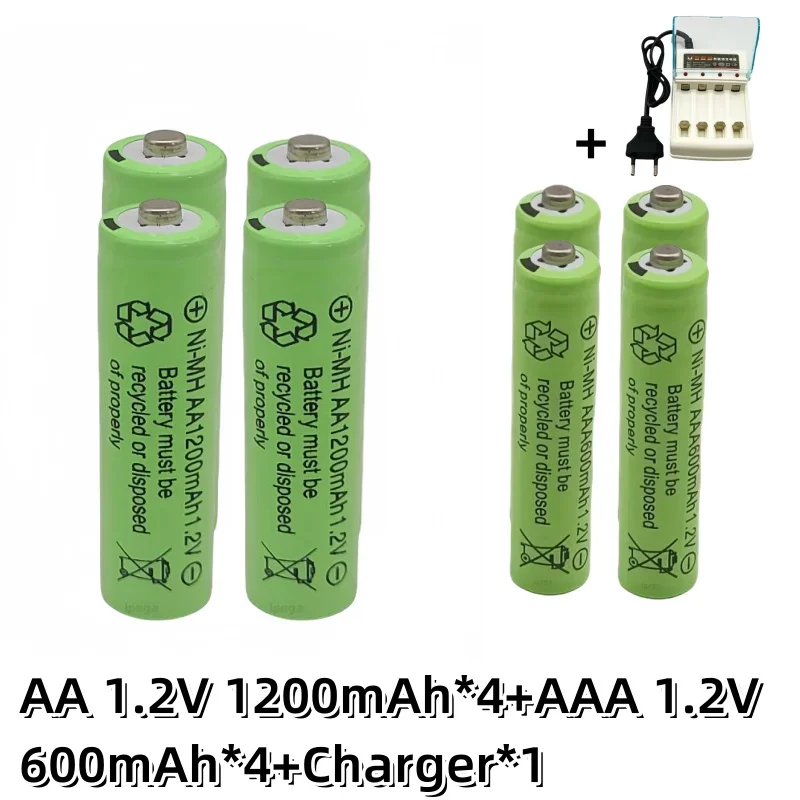 Batería recargable de 1,2 V, AA, 1200mAh, Ni-MH, AAA, 600mAh, Ni-MH, AA, AAA