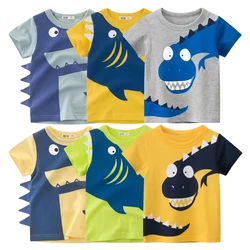 2025 Summer 3D Cartoon Dinosaur Shark T-shirt Animal Print Boys T Shirt Children Tops Tees Cartoon Kids Clothes 2-10Y