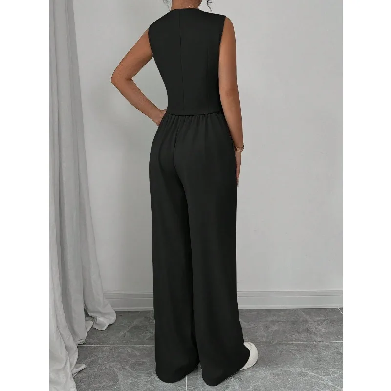 2026 Spring and Summer Temperament Button Sleeveless Vest Pants Set