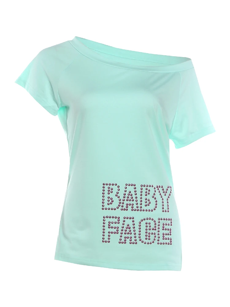 Sisterlinda Musikfestival T-Shirt für Damen mit Schriftzug-Dekoration, schrägem Kragen, kurzen Ärmeln, lässig, sommerlich, klassisch, schlicht, Streetwear – Detail 3