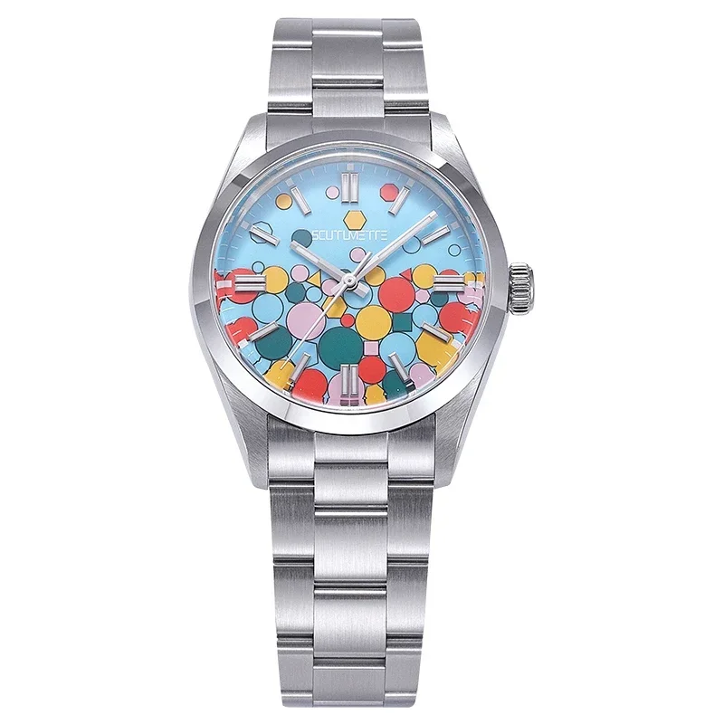 

Milifortic Watches Retro Enamel Color Convex Dial NH38 Movement Automatic Polished Hands C3 Luminous Bracelet 20ATM Waterproof