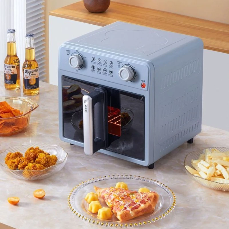 مقلاة هوائية معدنية بالكامل، سعة كبيرة، شفافة، غير قابلة للطي، فرن منزلي متعدد الوظائف أوتوماتيكي بالكامل