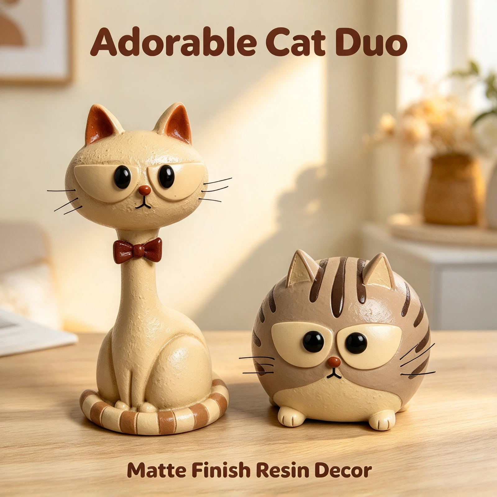 Resin Cat Statue Sculpture Long Neck Kitty Figurine Vintage Home Decor Living Room Table Ornament Birthday Gift For Her