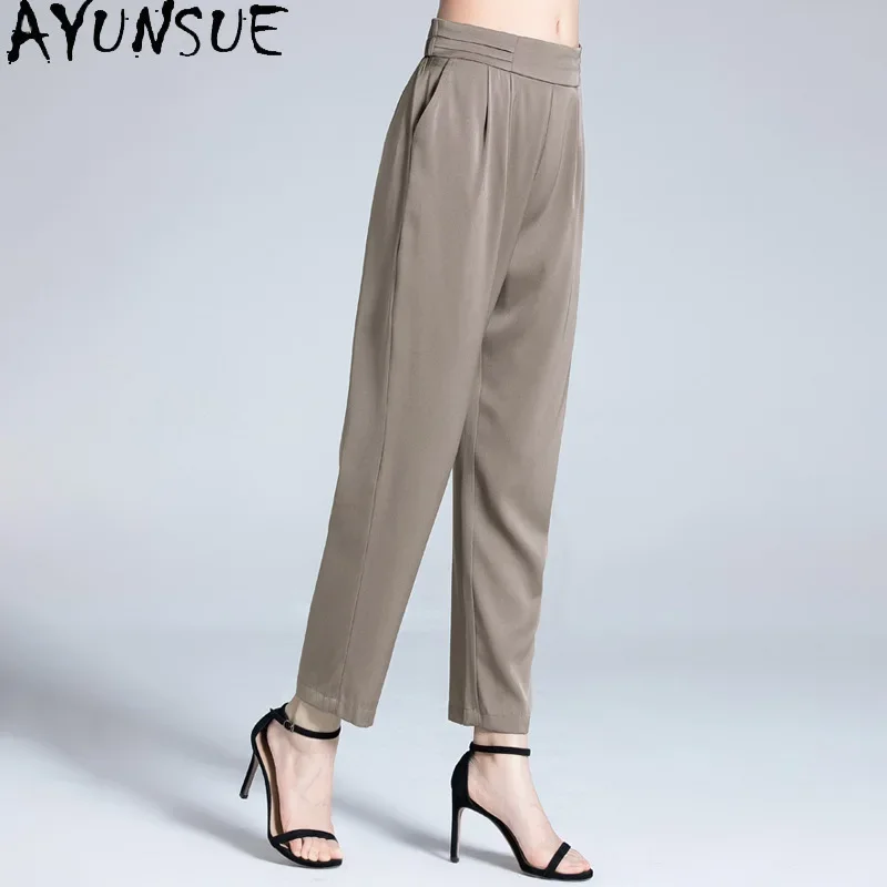 AYUNSUE 95% Mulberry Silk Women Pants Summer 2024 Korean Fashion Trousers Womens Casual Harem Pants Womans Clothing Pantalone