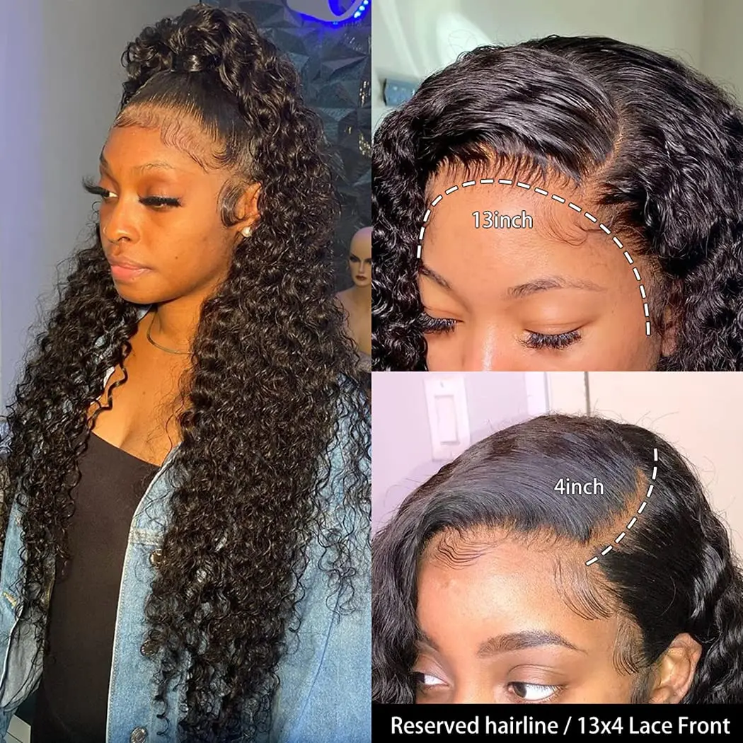 Perruque Lace Front Wig ondulée naturelle, cheveux humains, pre-plucked, 4x4, 30 40 pouces, HD, pour femmes africaines