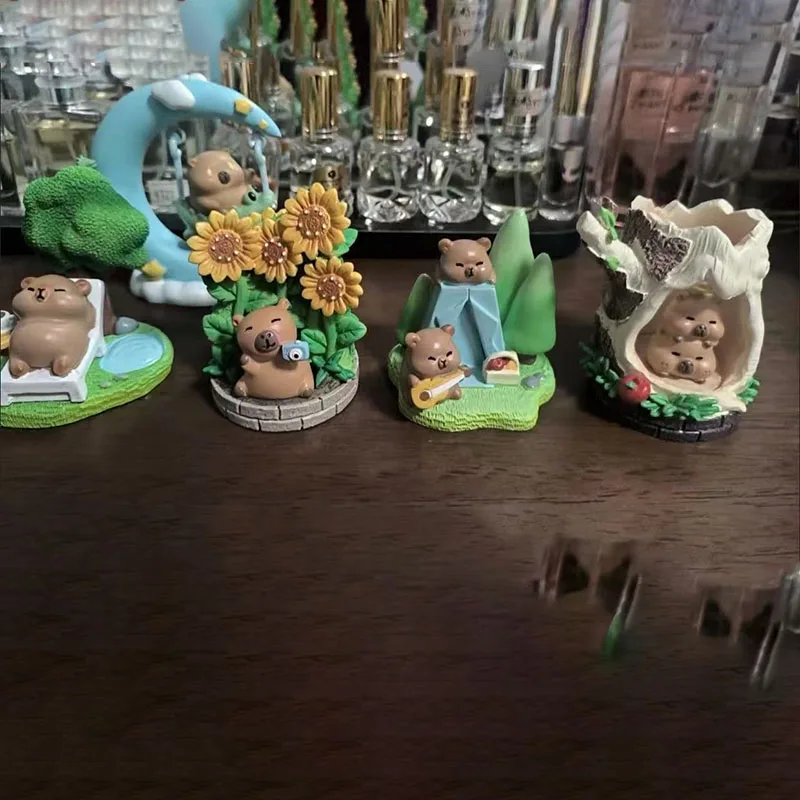 Capybara Jungle Time Blind Box Figurine unique, figurine d'animal mignonne, jouet de collection, boîte mystère, décoration, ornement de bureau, kawaii