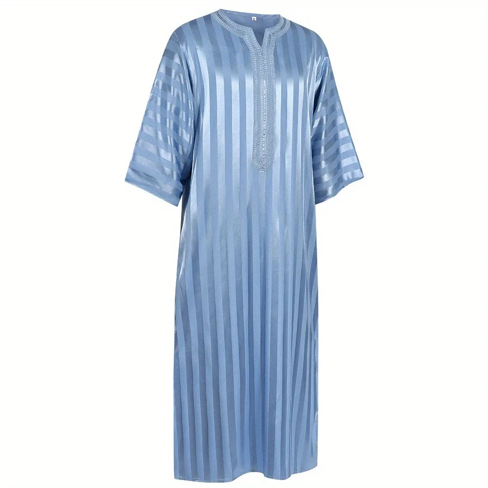 ثوب إسلامي للرجال: ربيع وصيف عربي الشرق الأوسط بأكمام طويلة مخطط مطبوع