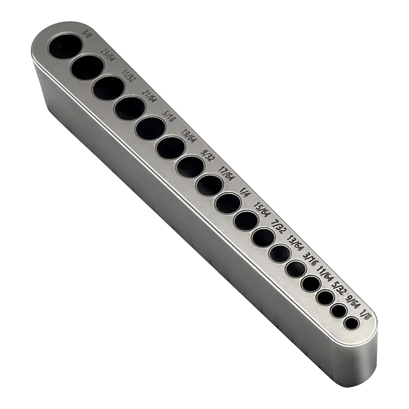 

A95I-STD1000DGNP 1/8In To 3/8In Drill Guide For Straight Holes, 17 Sizes, Heat-Treated Steel, In 1/64In Increment Steps