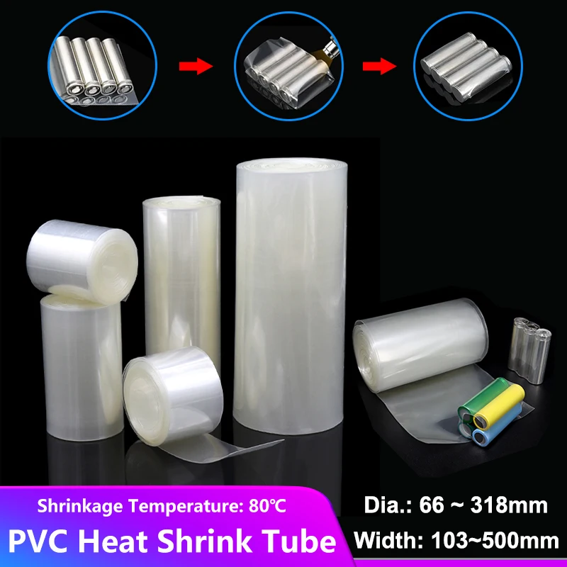 

1/3/5M Clear 103mm~500mm PVC Heat Shrink Tube Insulated Shrink Tubing For 18650 Battery Packs Cable Sleeve Protection Film Wrap