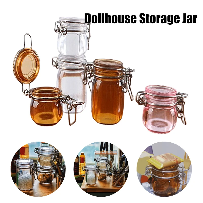 Dollhouse Mini Miniature Transparent Storage Jar Sealed Tank Model Storage Tank Tiny Vial Wishing Bottle Kitchen Home Decor Toy