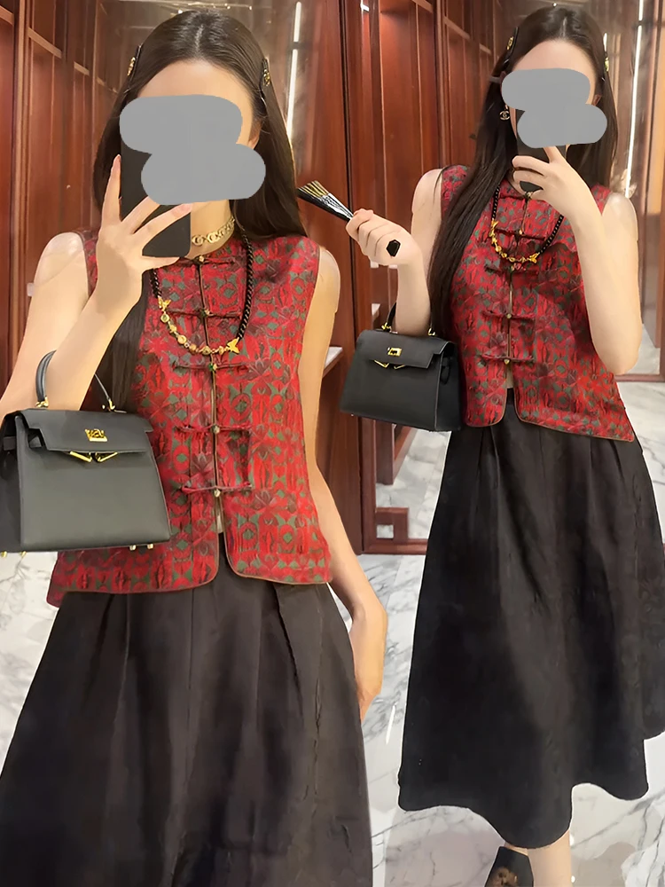

Red New Chinese Style Women's Fashion Set Skirt Elegant Women's Flavor Complete Set Summer Lightweight Luxury Sensation