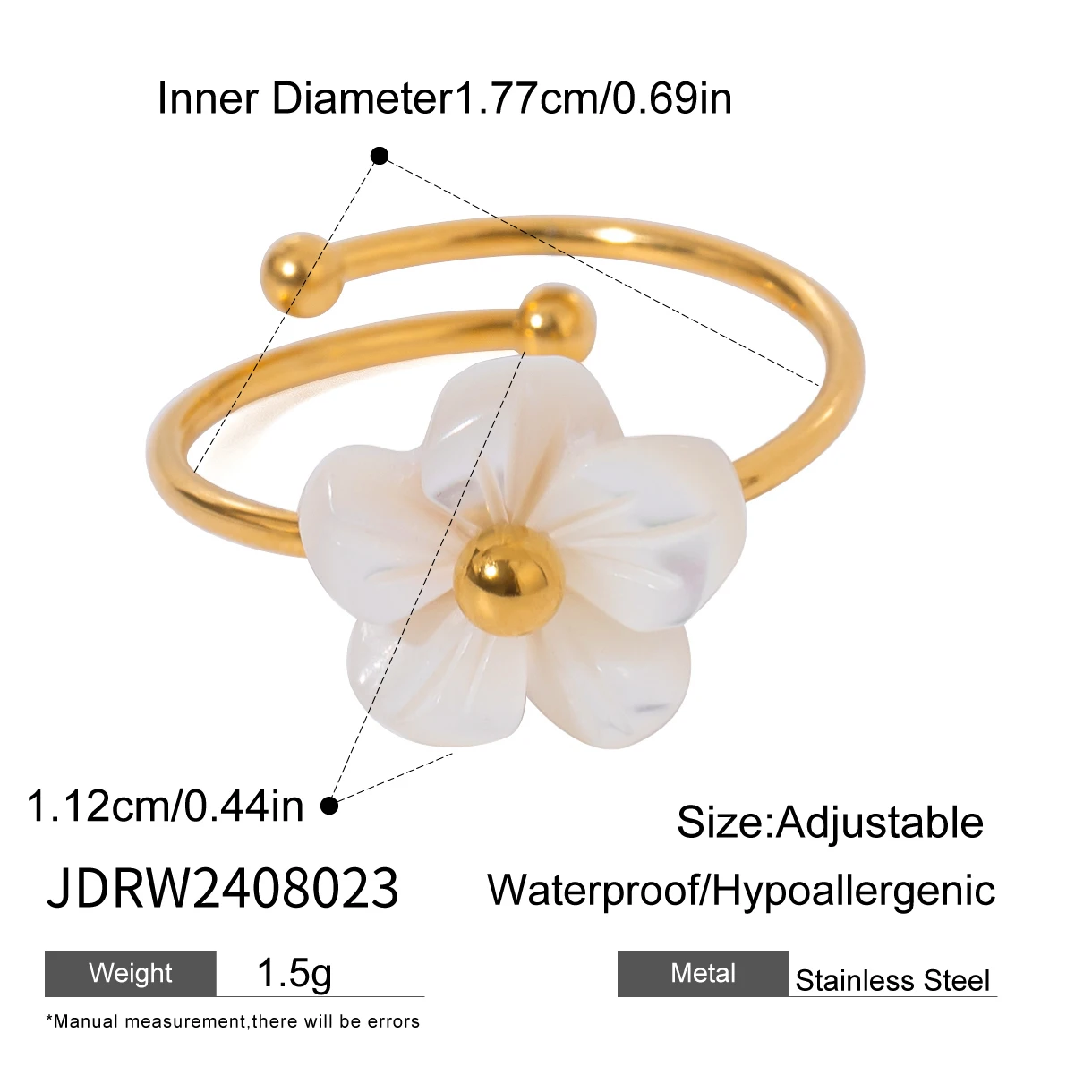18K Gold Plated Stainless Steel Flower Open Ring & Necklace Set