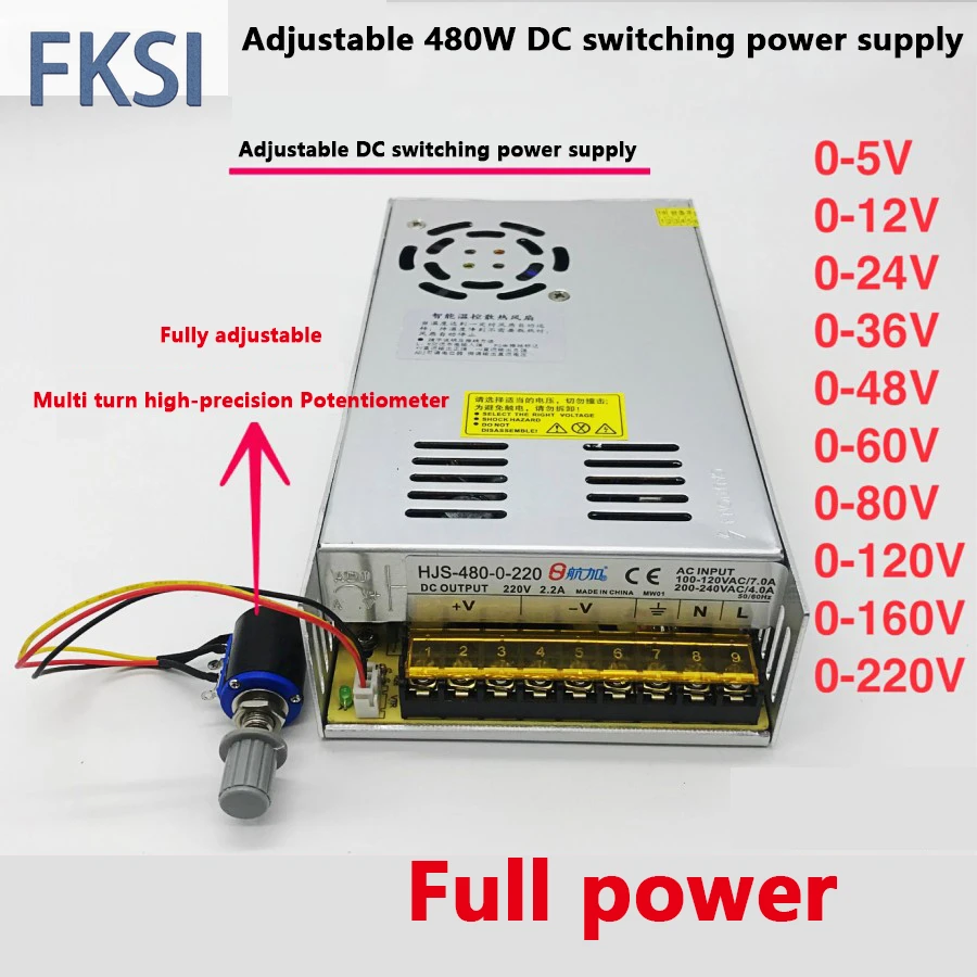 Adjustable Power Voltage Converter DC 12V 24V 36V 48V 60V Switching Power Supply  480W Transformer SMPS