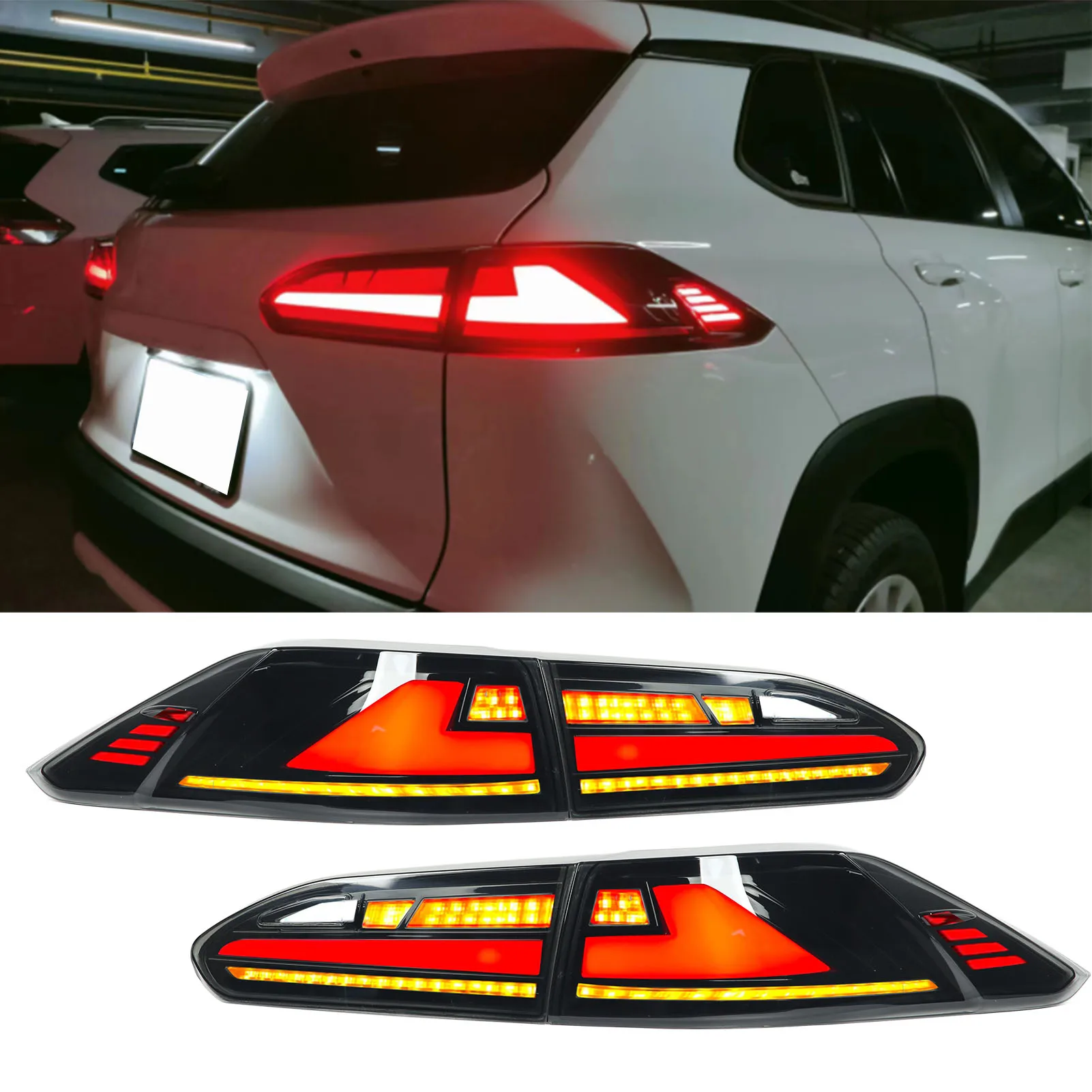 

For Toyota Corolla Cross 2020‑2022 2 Set Smoky Rear Tail Light Lamp With LED Bulbs Start Up Animation Sequential Turn Signal