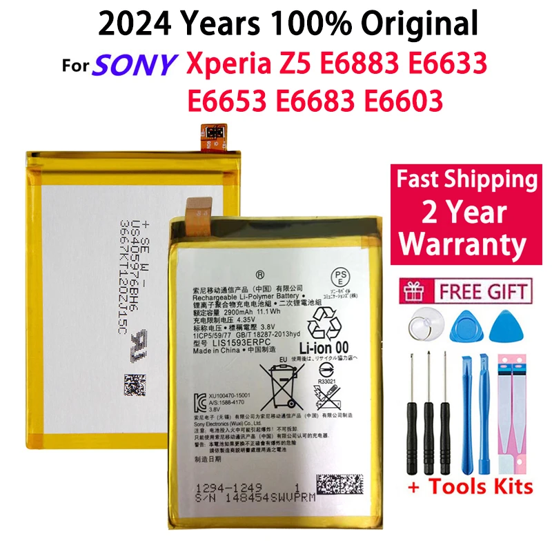 

100% Original LIS1593ERPC For SONY Xperia Z5 E6883 E6633 E6653 E6683 E6603 Phone High Quality Battery 2900mAh Batteries +Tools