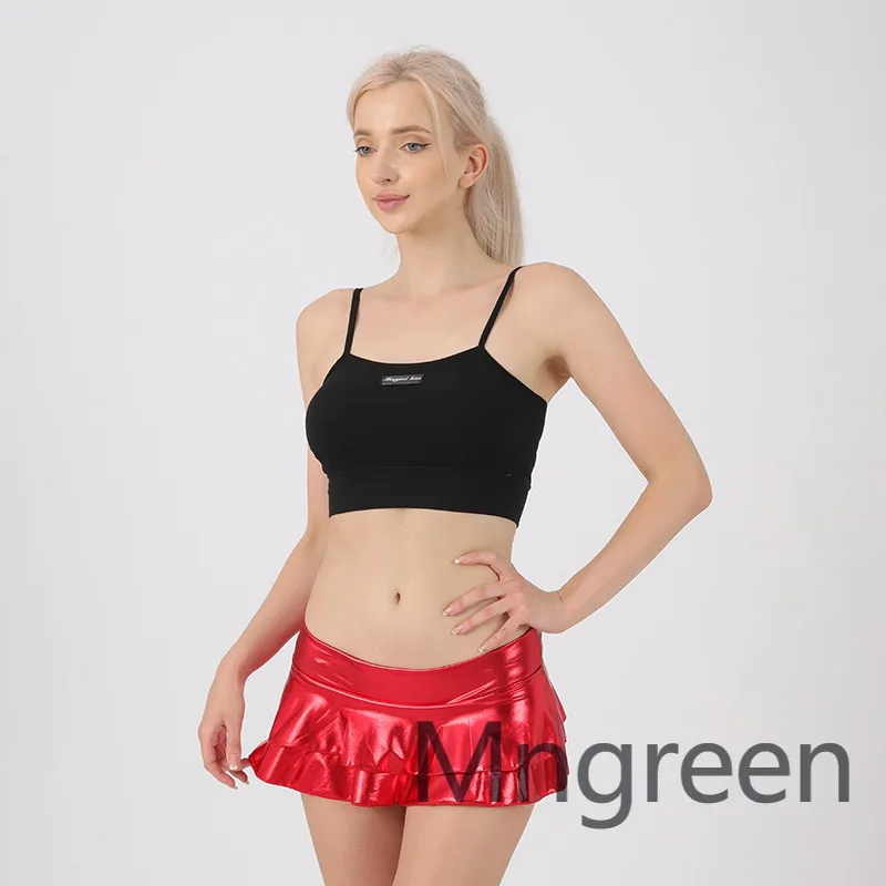 

2025 новая европейская и американская сексуальная двухслойная мини-юбка, золотая юбка с низкой посадкой, сексуальное платье, одежда для выступлений, фитнес и спо