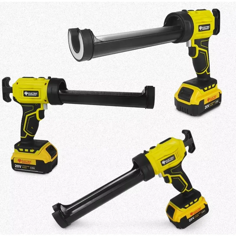 Yellow 20V Lithium Battery Brushless Cordless Electric Caulking Gun Cement Glass Adhesive Glue Industrial Professional Electric