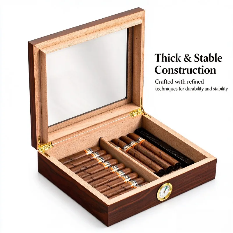 Solid Wood Humidor Portable Storage Box Transparent Large Capacity Wooden Case for Cigar Collection Travel Tobacco Preservation