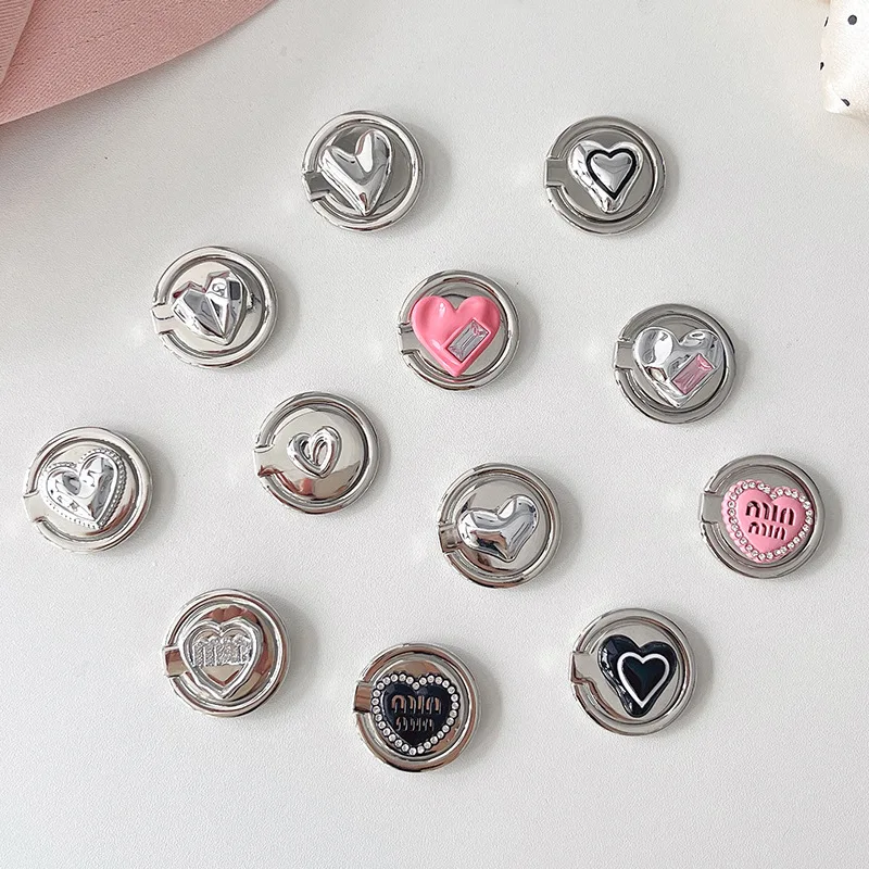 

High-end Heart-shaped Water Diamond Plated Ring Clip Round Back-sticking Phone Ring Stand for Iphone 17 Grip Tok Bracket Holder