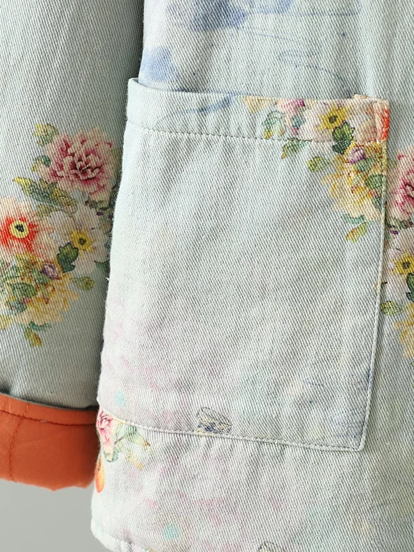 Nowy chiński płaszcz zimowy damski z bawełny i lnu, z artystycznym nadrukiem, zapinany na guziki, ciepły, luźny, uniwersalny, dwustronny...