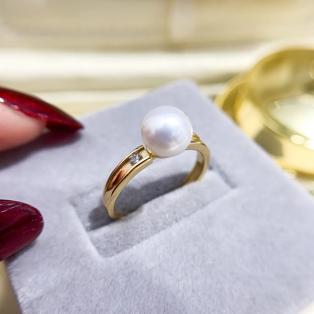 

DIY Pearl Ring Accessories S925 Sterling Silver Ring Empty Holder Fashion Gold Silver Jewelry Fit 8-11mm Circle Z199