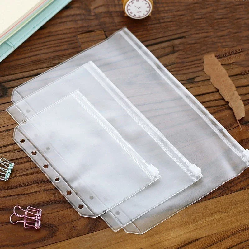 New PVC Loose Leaf Notebook Binder Pockets Set Transparent Documents Holder File Organizer Zipper Binder Pouches for Notebook