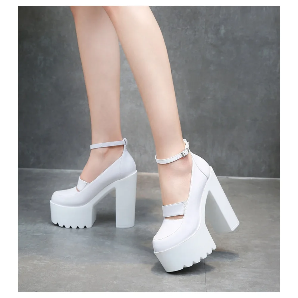 

Fashion White Platform Pumps for Women Super High Heels Buckle Strap Mary Jane Shoes Woman Goth Thick Heeled Party Shoes Ladies
