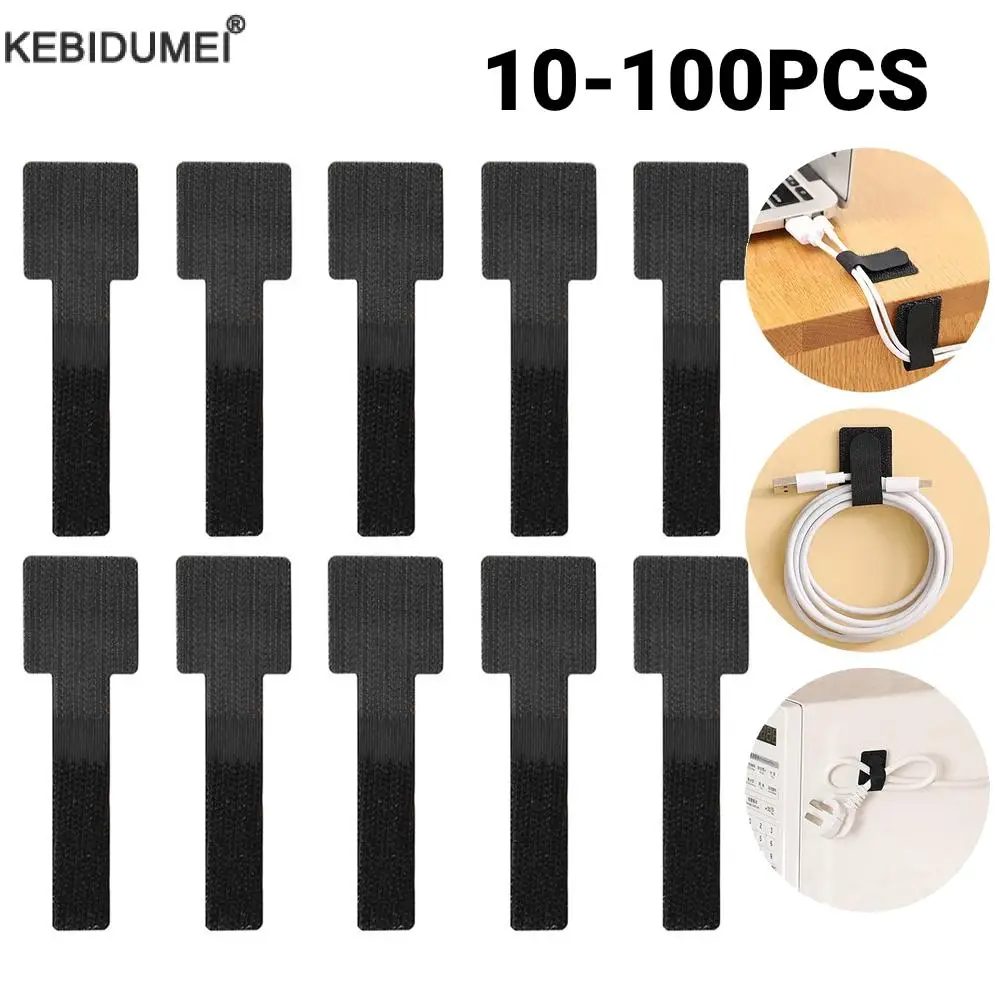 10/50/100PCS Reusable Cable Organizer Desk Wire Winder Cable Tie Organizer Self Adhesive Cord Rope Holders Cord Protection Strap
