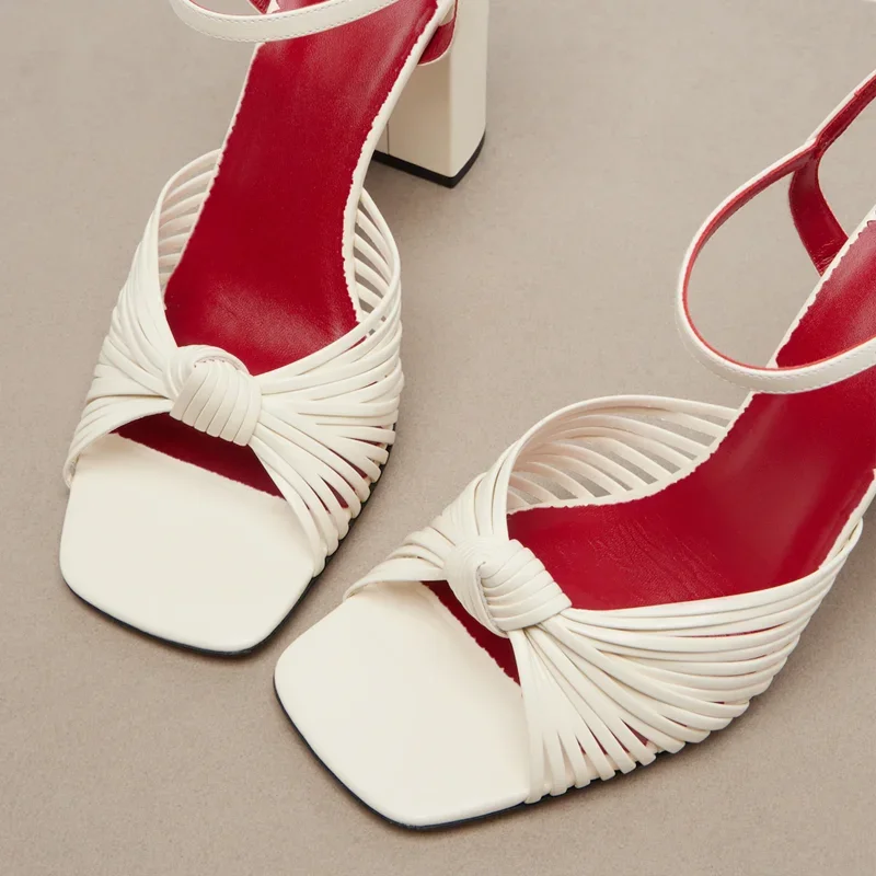 Gold Narrow Band Leather Sandals Sexy Square Toe Squar Heel Shingback Accept Customized New Arrivals Fashion Women Modern Shoes image 3