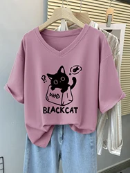 Plus Size 6XL Summer Cat T Shirt Women Short Sleeve tshirt O Neck Cotton T Shirt Oversized Tops